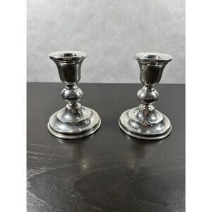 VTG Mexico Sterling Silver 925 Candlesticks 209g Pair Weighted FCS MS-90 4 Inch